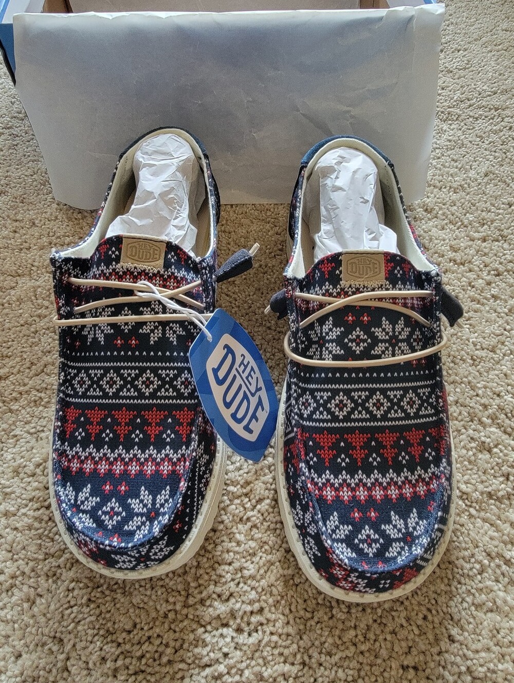 Hey Dude Slip On Loafers Shoes Winter Sweater Christmas Pattern Comfy Cozy